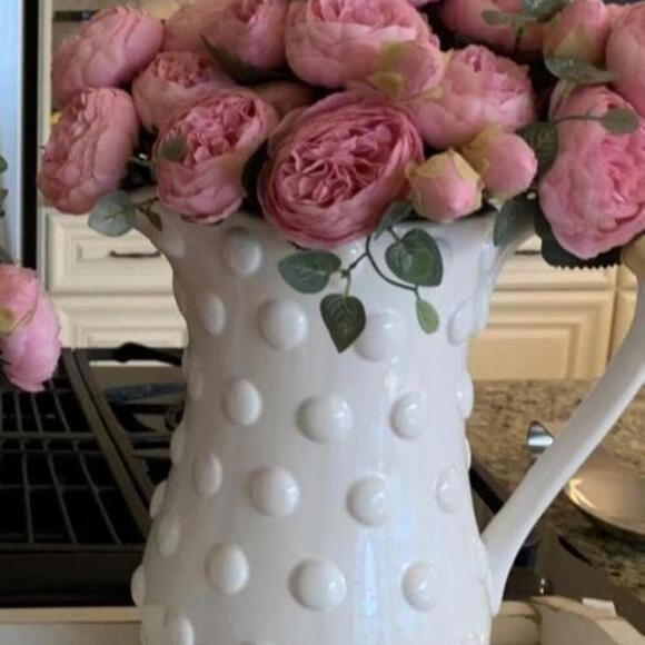 Large Hobnail white Ceramic Pitcher Farmhouse style 12” - Picture 1 of 4